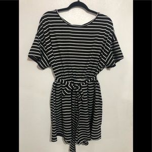 Striped Romper with waist tie